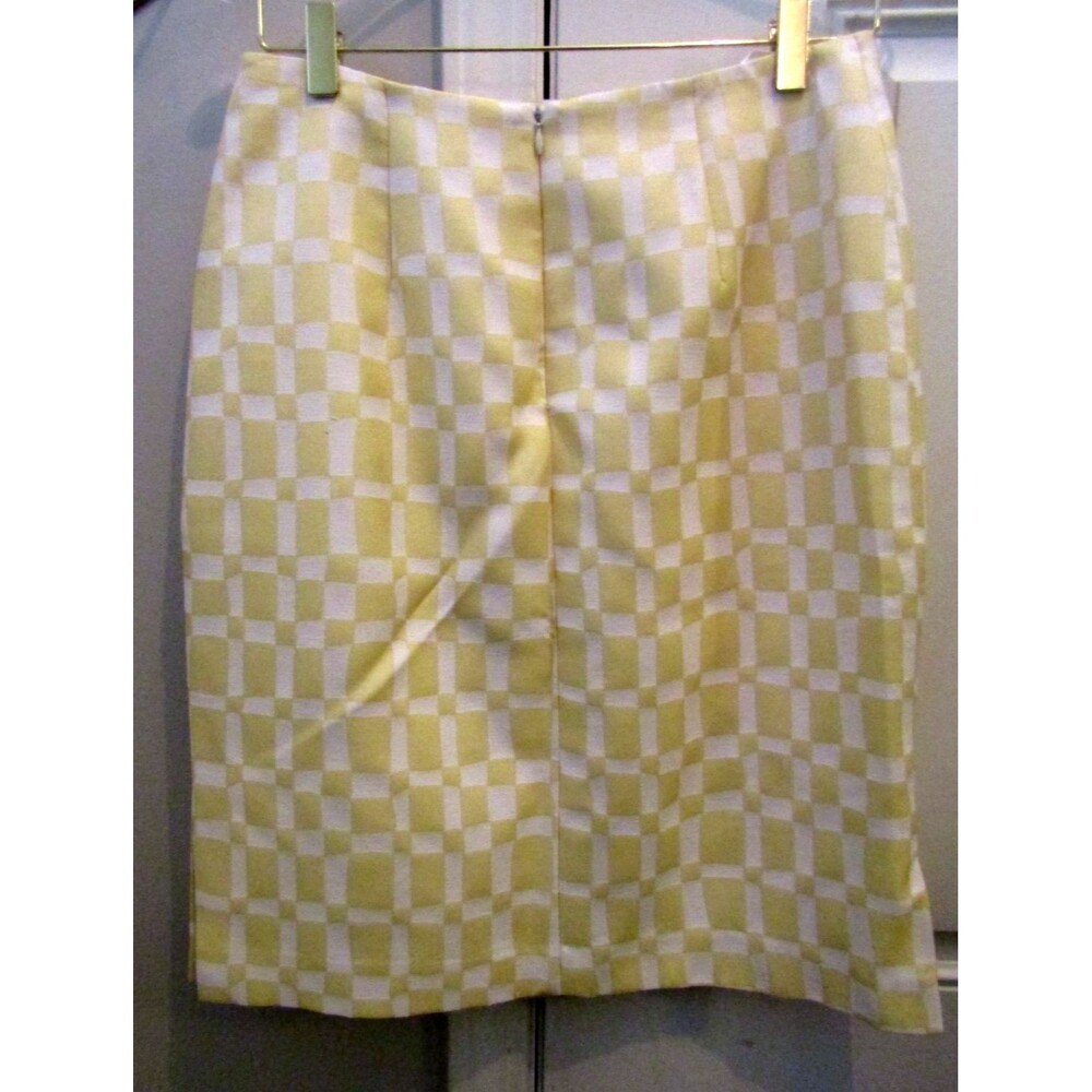 NWOT Noviello Bloom Skirt 8 Yellow Check Quiet Luxury Mod Preppy Side Slit - Picture 4 of 7